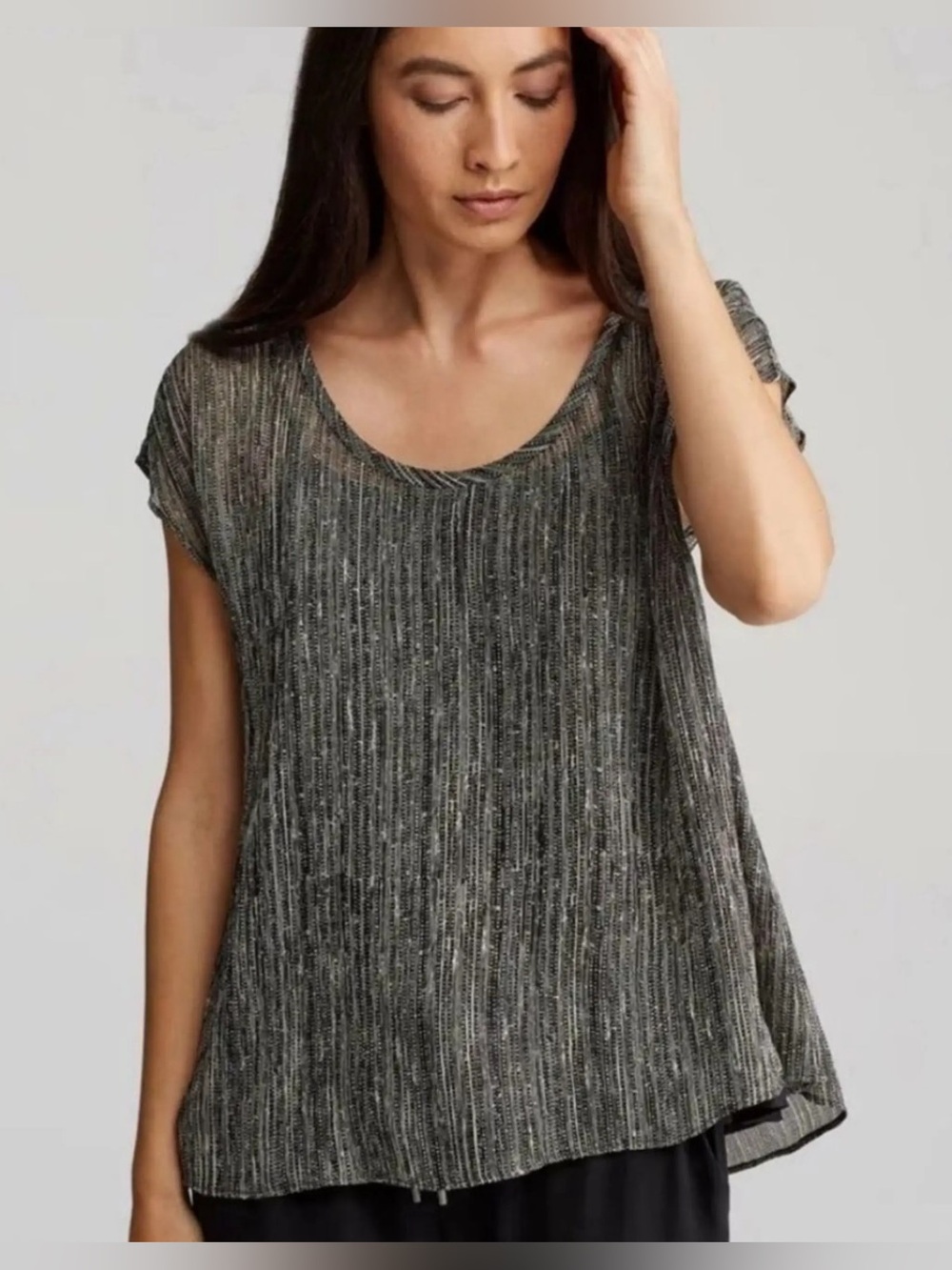 Eileen Fisher Firefly Printed Crinkle 100% Silk  Top
